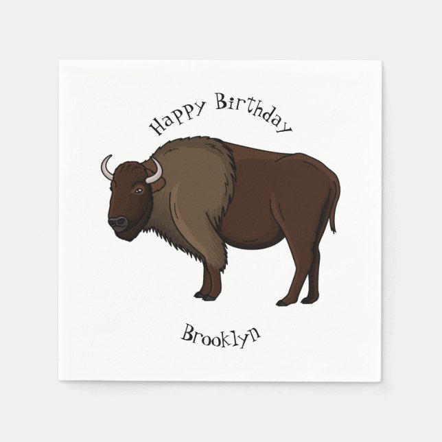 Happy American bison buffalo illustration  Napkin (Front)