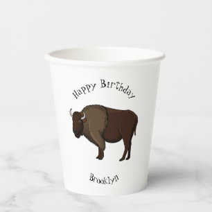 Happy American bison buffalo illustration Paper Cups