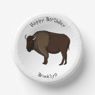 Happy American bison buffalo illustration Paper Plate