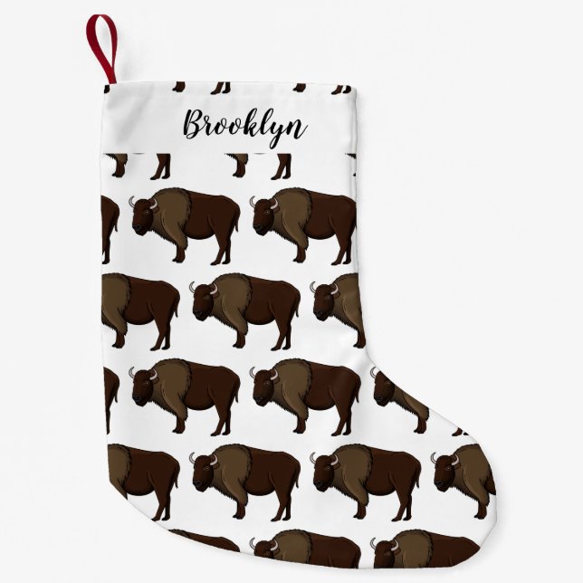 Happy American bison buffalo illustration Small Christmas Stocking (Front)