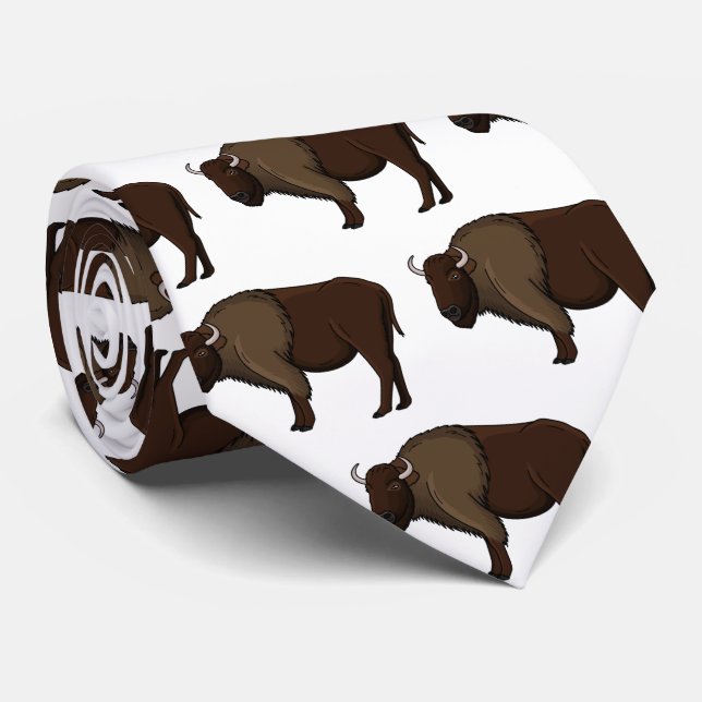 Happy American bison buffalo illustration Tie (Rolled)