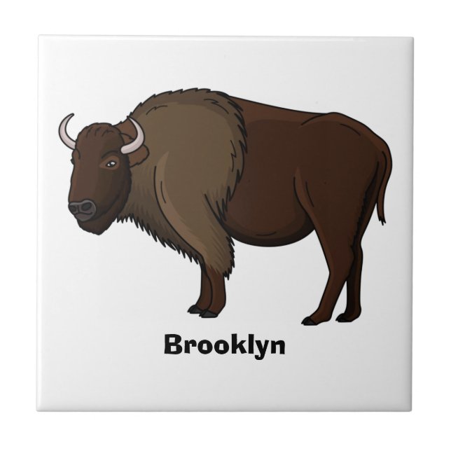 Happy American bison buffalo illustration  Tile (Front)