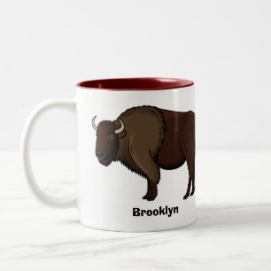 Happy American bison buffalo illustration Two-Tone Coffee Mug