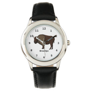Happy American bison buffalo illustration Watch