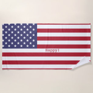 Happy! American USA Flag 4th of July Personalise Beach Towel
