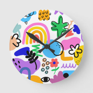 Happy and colorful abstract designs round clock