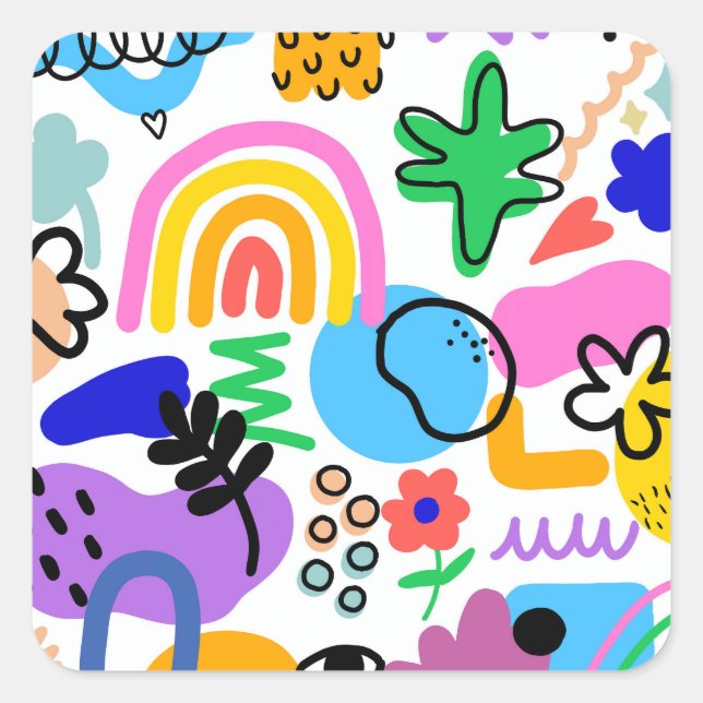 Happy and colorful abstract designs square sticker (Front)