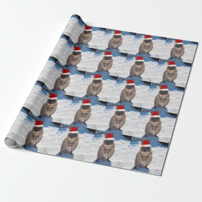 Happy and Cute Quokka on the Beach Christmas Wrapping Paper (Unrolled)