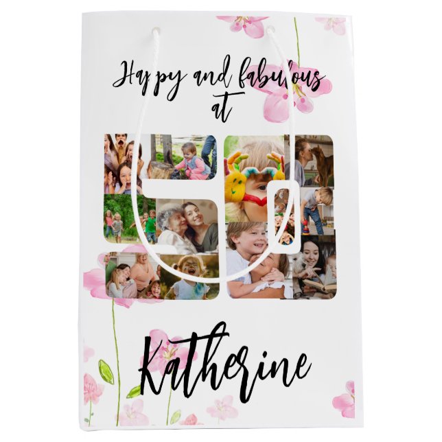 Happy and Fabulous 50th Birthday Multi Photo Medium Gift Bag (Front)