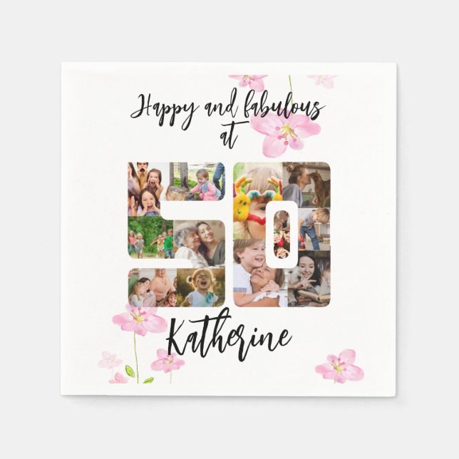 Happy and Fabulous 50th Birthday Multi Photo Napkin (Front)