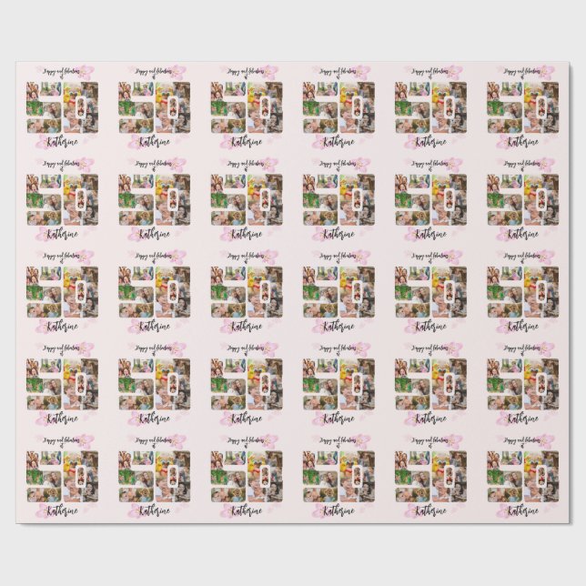 Happy and Fabulous 50th Birthday Multi Photo Wrapping Paper (Flat)