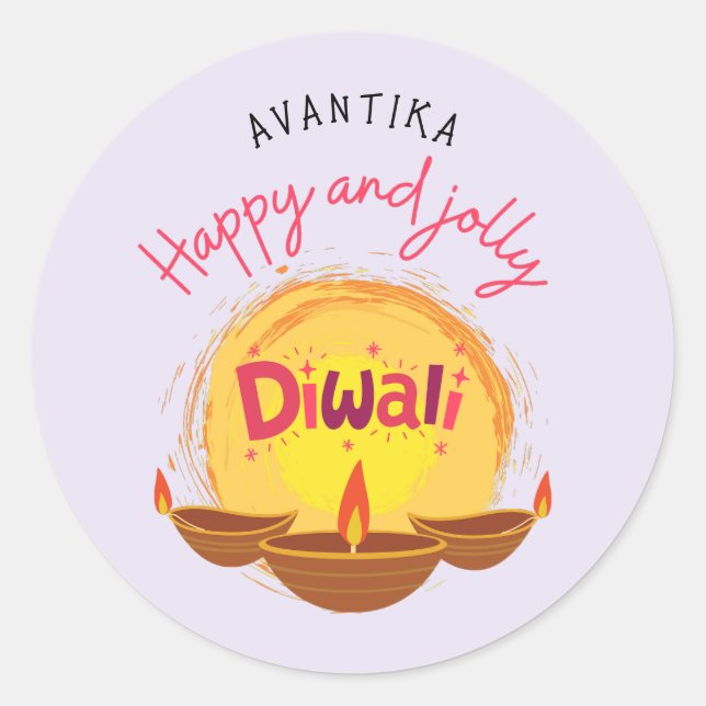 Happy and jolly Diwali customisable  Classic Round Sticker (Front)