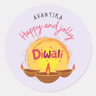 Happy and jolly Diwali customisable Classic Round Sticker
