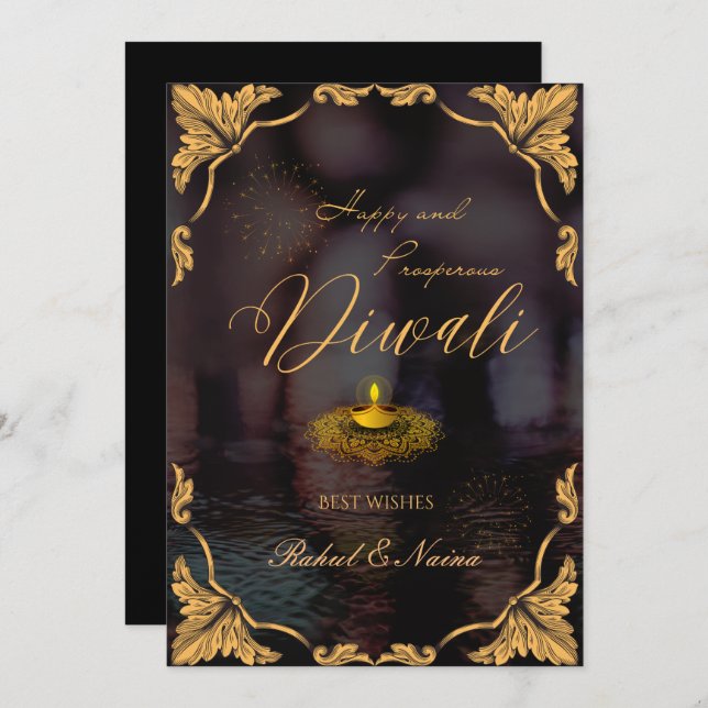 Happy and prosperous Diwali Elegant customisable  Holiday Card (Front/Back)