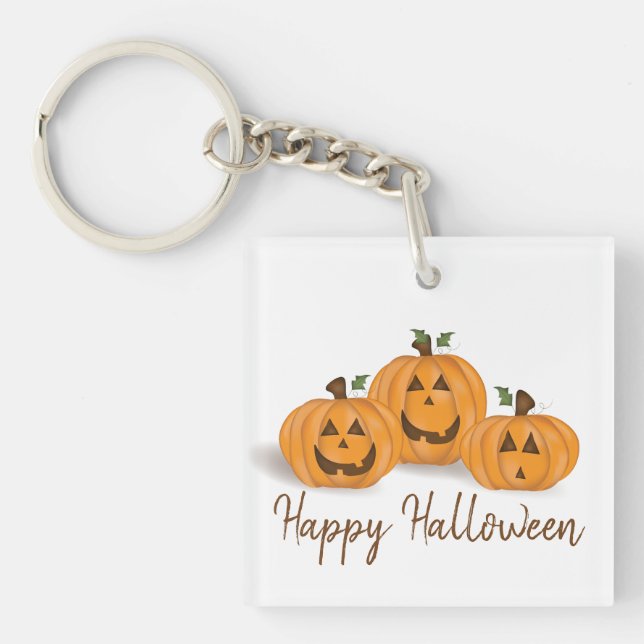Happy and Smiling Jack O Lanterns Key Ring (Front)