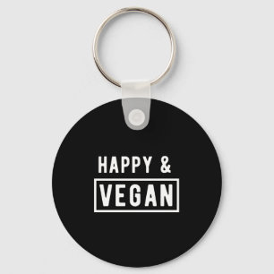 Happy And Vegan Plant Based Diet Funny Vegetarian Key Ring
