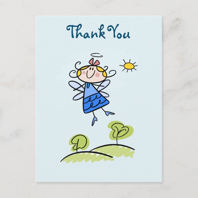 Happy Angel Fairy Jumping and Dancing Thank You Postcard (Front)