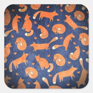 Happy animal fox pattern square sticker