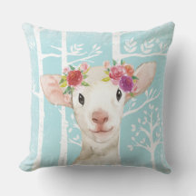 Happy Animal with Flowers in Blue Forest-Sheep
