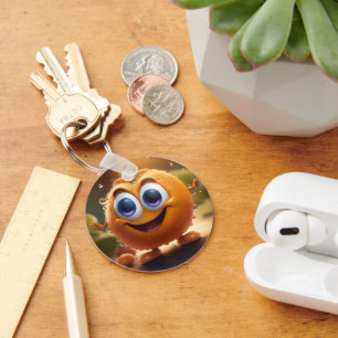 Happy Animated 3d Orange, Key Ring