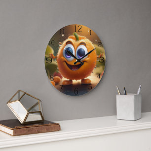 Happy Animated 3d Orange, Large Clock
