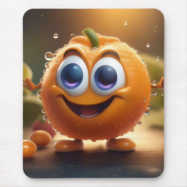 Happy Animated 3d Orange,  Mouse Mat (Front)