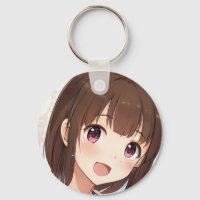 Happy anime girl cute manga brown hair amber eyes