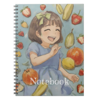 Happy Anime Girl with Fruit Notebook