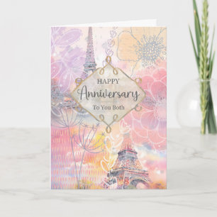 Happy Aniversary to Both Eiffel Tower Watercolor Card