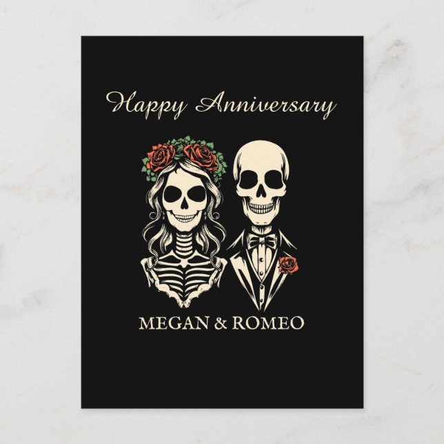 Happy Anniveresary Gothic skeleton couple wedding Postcard (Front)