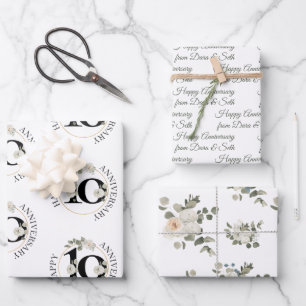 Happy Anniversary 10 year Custom  Wrapping Paper Sheet
