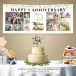 Happy Anniversary 18 Photo Collage Custom Banner<br><div class="desc">Congratulate and recognise any wedding anniversary couple with 18 photos for a fun photo collage banner of photo memories through the years and personalised with your custom message and the couple's names. The design features gold glitter confetti and faux metallic gold foil wedding rings against an editable white background. BANNER...</div>