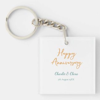 Happy anniversary add name orange bold green simp Key Ring