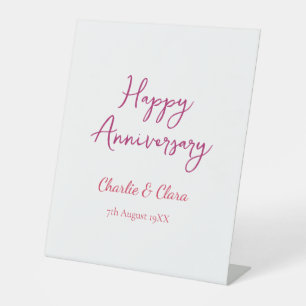 Happy anniversary add name pink bold name date si Pedestal Sign