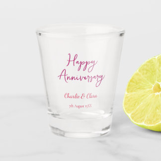  Happy anniversary add name pink bold name date si Shot Glass