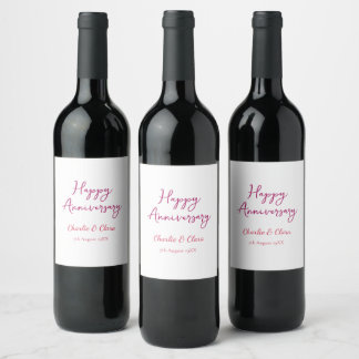  Happy anniversary add name pink bold name date si Wine Label