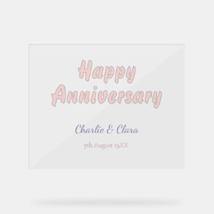  Happy anniversary add name pink grey pastel bold  Acrylic Sign