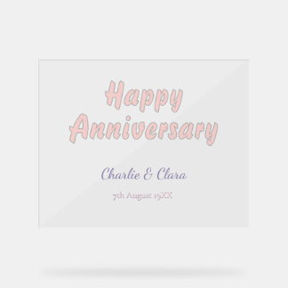 Happy anniversary add name pink grey pastel bold Acrylic Sign