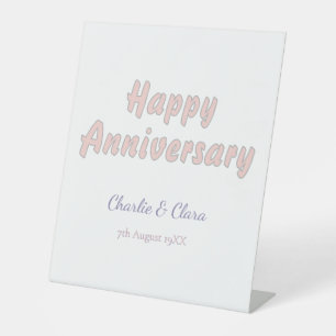  Happy anniversary add name pink grey pastel bold  Pedestal Sign