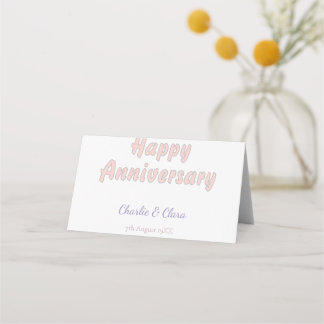 Happy anniversary add name pink grey pastel bold Place Card