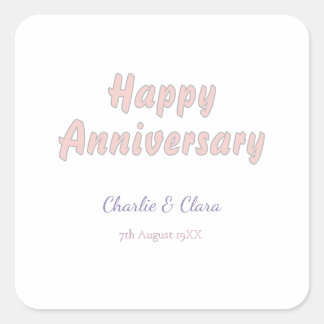 Happy anniversary add name pink grey pastel bold Square Sticker