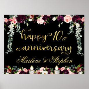 Happy Anniversary Any Year Floral Garland 54x40 Poster