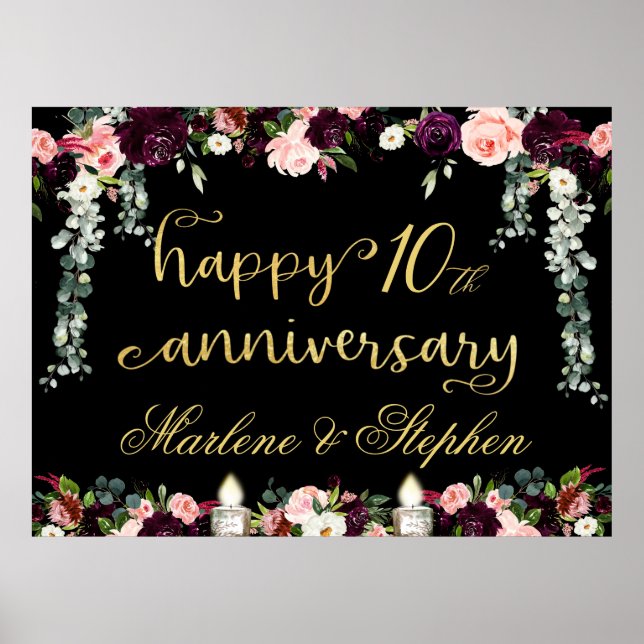 Happy Anniversary Any Year Floral Garland 54x40 Poster (Front)