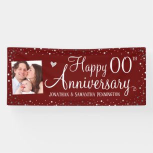 Happy Anniversary Any Year Photo Silver Confetti Banner