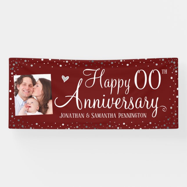 Happy Anniversary Any Year Photo Silver Confetti Banner (Horizontal)