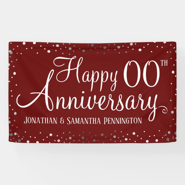 Happy Anniversary Any Year Silver Confetti Banner (Horizontal)