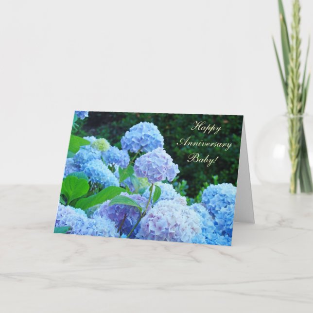 Happy Anniversary Baby! Cards Blue Hydrangeas (Front)