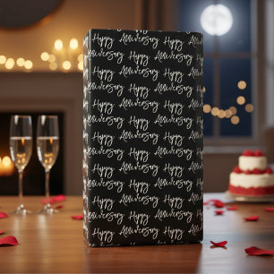 Happy Anniversary Black & White Wrapping Paper