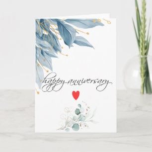 Happy Anniversary Blue Floral Card