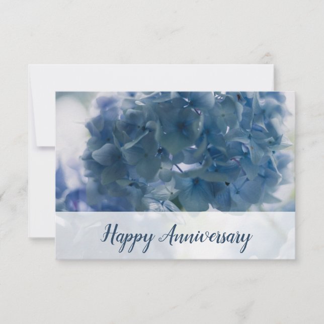 Happy Anniversary Blue Hydrangea Photo Note Card (Front)